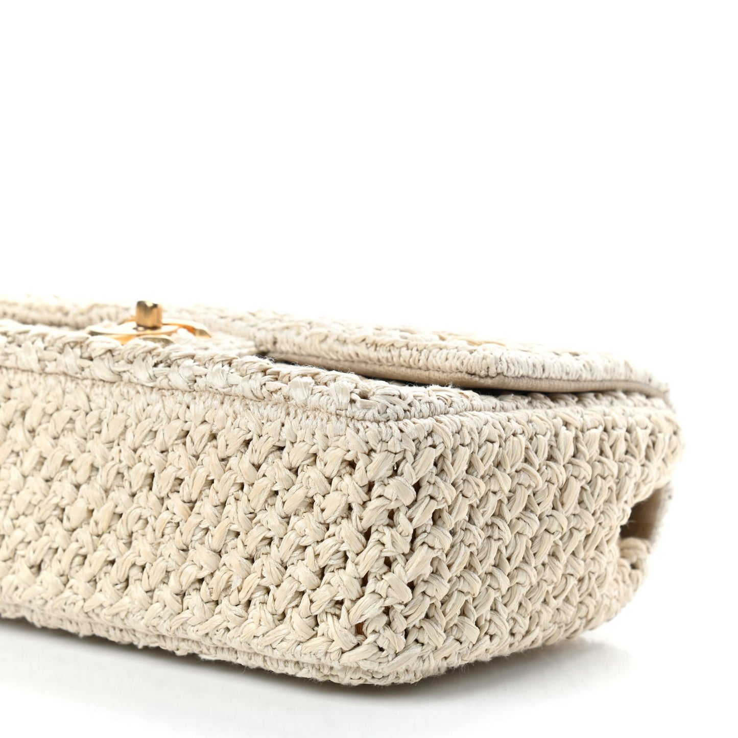 Raffia Crochet Paris Greece Medium Flap Bag Beige
