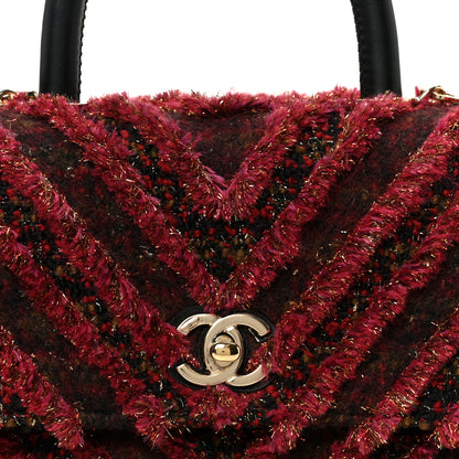 Chanel Tweed Fringe Mini Coco Handle Flap Red Black 9 of 11