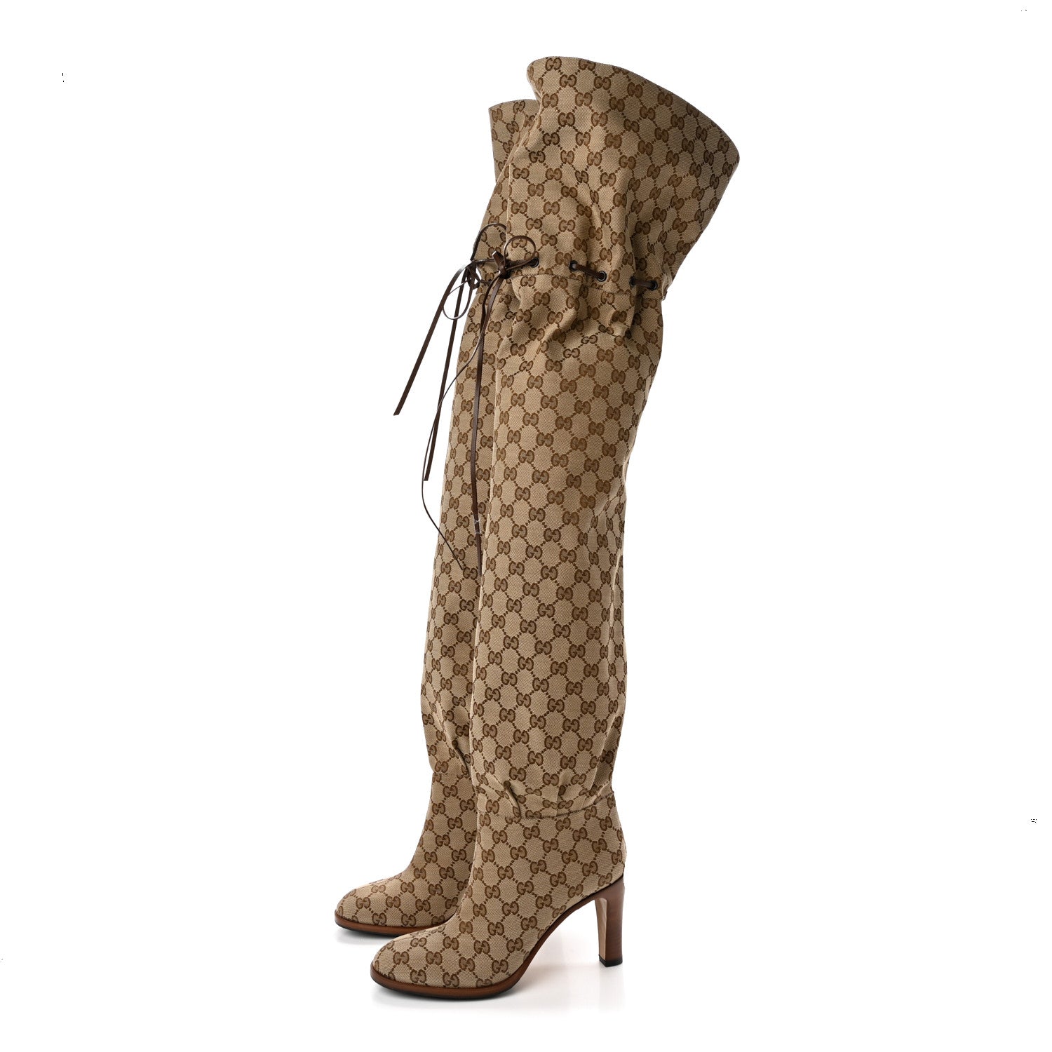 Gucci Monogram Over the Knee Boots 39 Beige Ebony 3 of 7