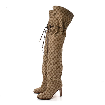 Gucci Monogram Over the Knee Boots 39 Beige Ebony 3 of 7