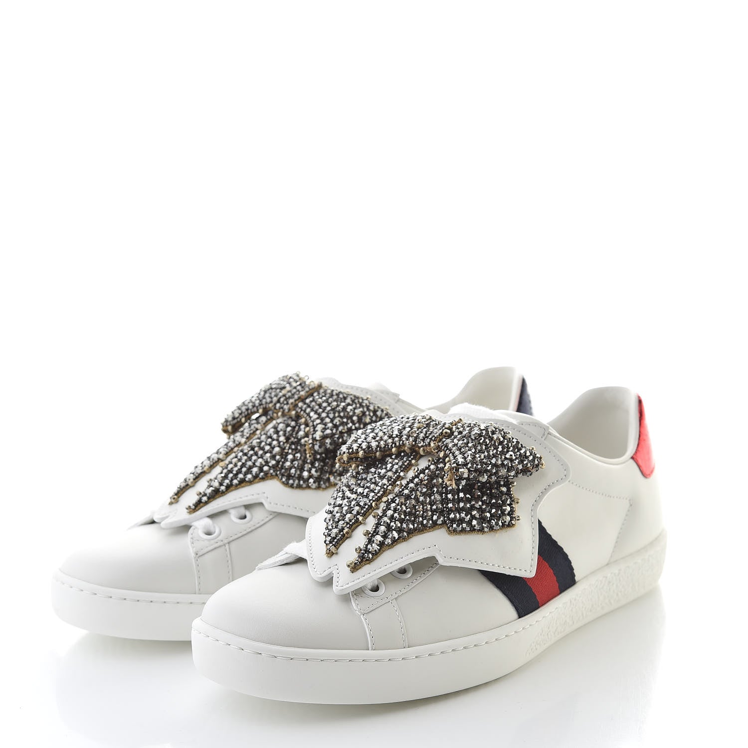 Gucci Calfskin Ayers Web Womens Ace Bow Lace Sneakers 37 White 3 of 13