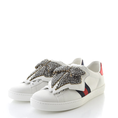 Gucci Calfskin Ayers Web Womens Ace Bow Lace Sneakers 37 White 3 of 13
