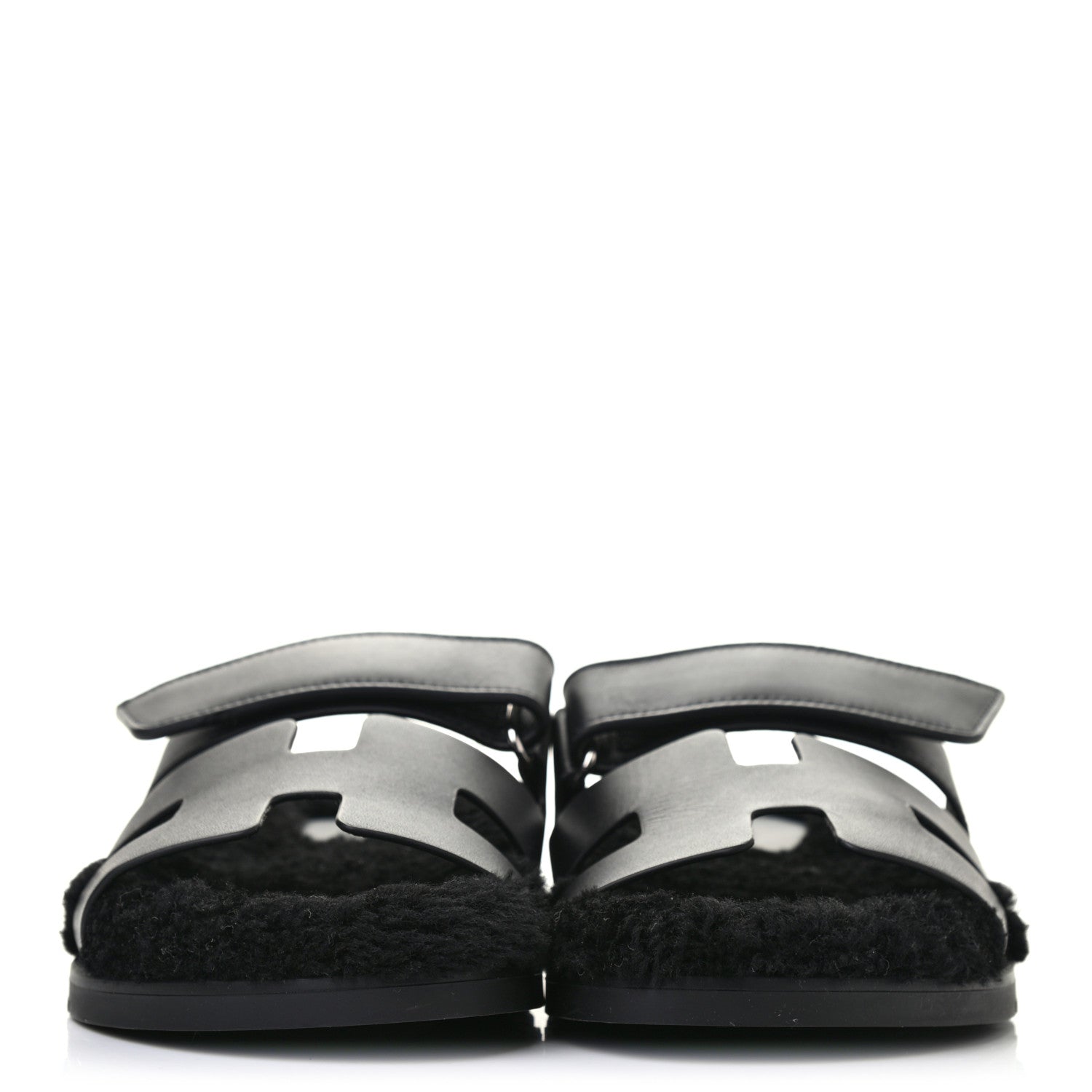 Hermes Calfskin Woolskin Womens Chypre Sandals 39 Black 4 of 7