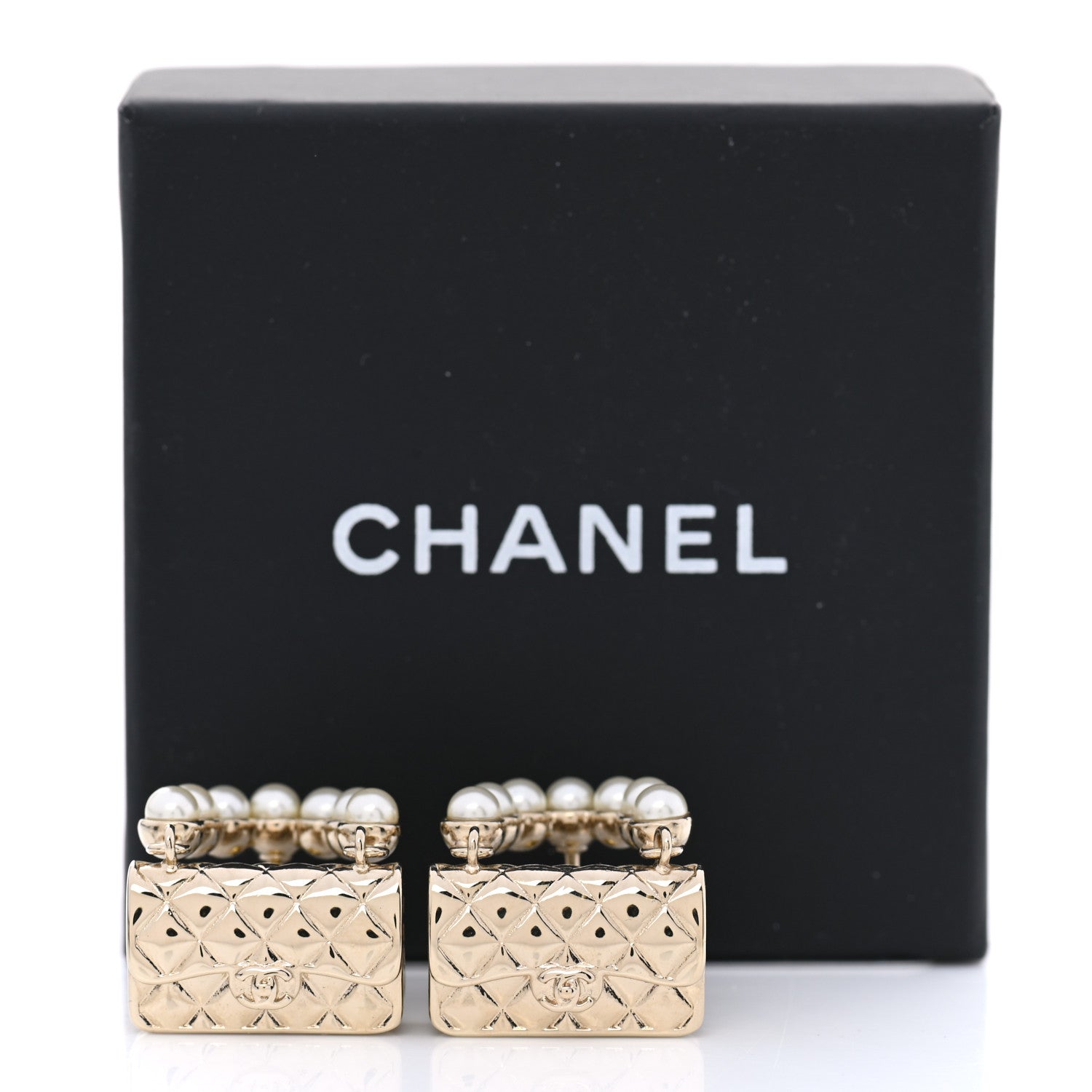 Chanel Pearl Quilted CC Flap Bag Earrings Gold 5 of 5