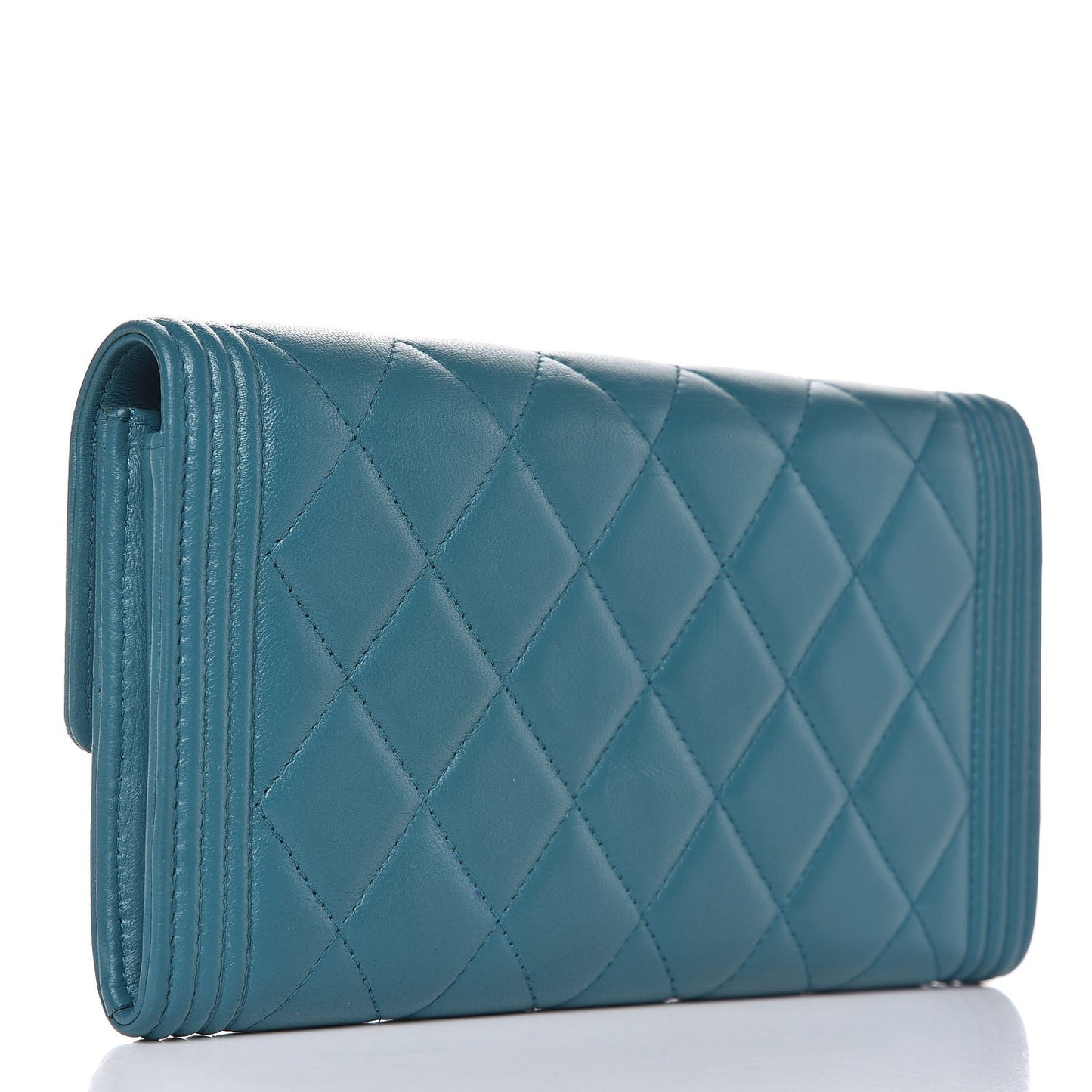Lambskin Quilted Boy Flap Wallet Turquoise