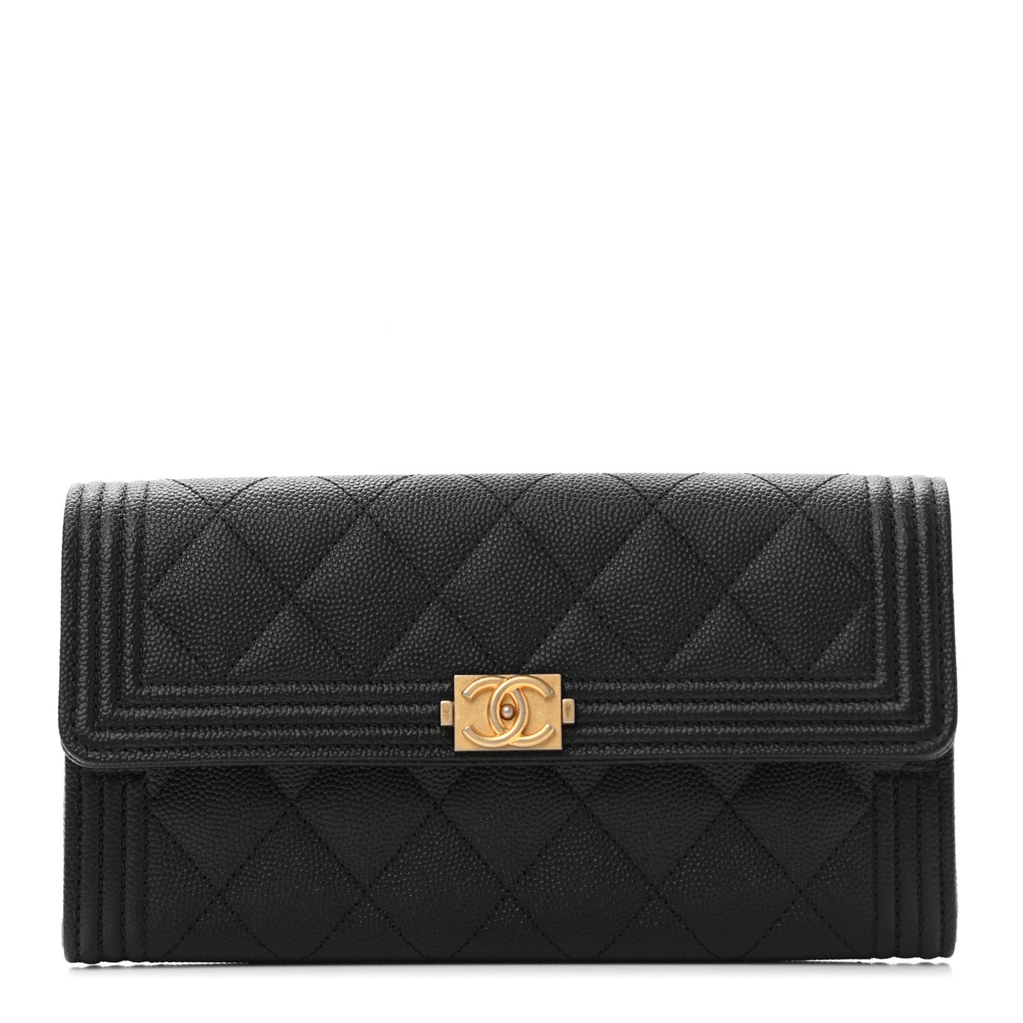 Caviar Quilted Large Boy Gusset Flap Wallet Black