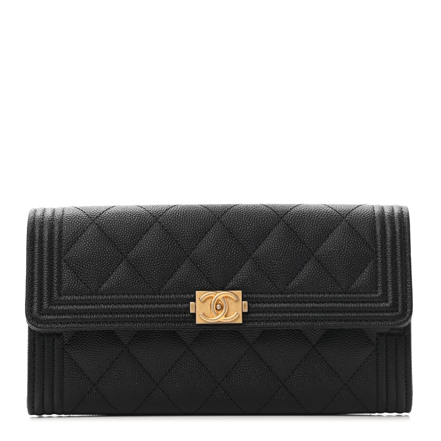 Chanel Caviar Quilted Large Boy Gusset Flap Wallet Black 1 of 8
