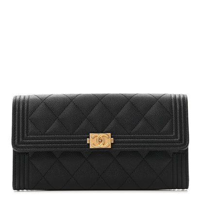 Chanel Caviar Quilted Large Boy Gusset Flap Wallet Black 1 of 8