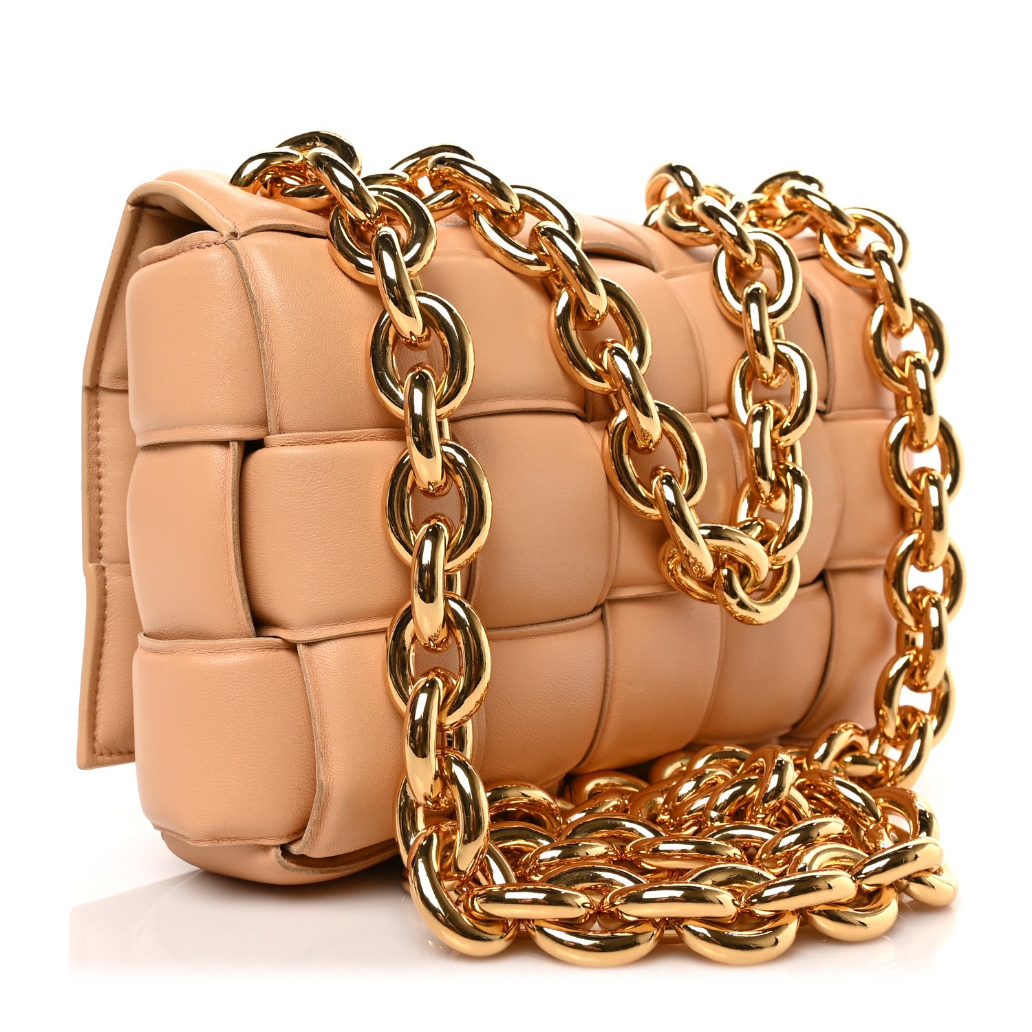 Bottega Veneta Lambskin Maxi Intreccio Padded Chain Cassette Crossbody Bag Almond 3 of 8