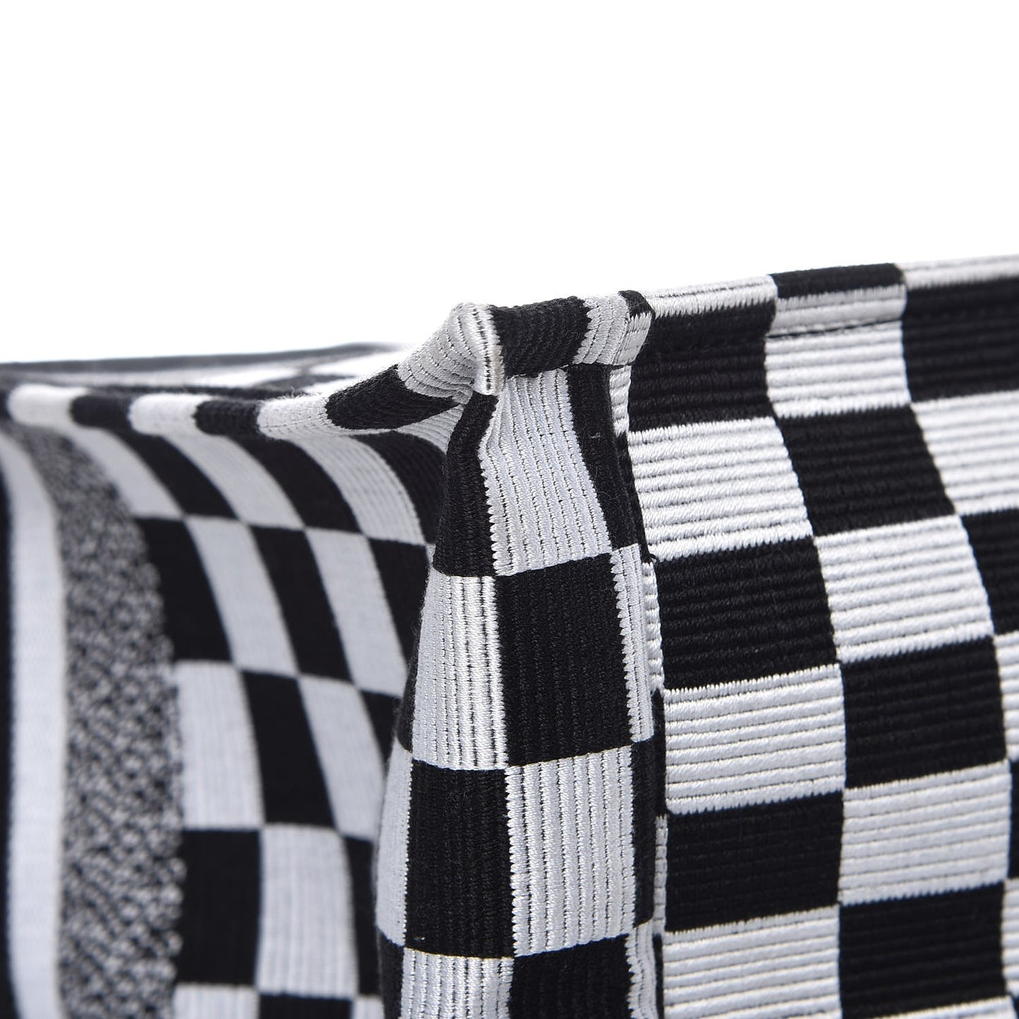 Canvas Embroidered Checkered Book Tote Black White