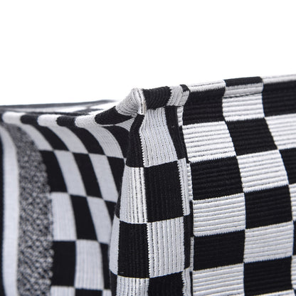 Christian Dior Canvas Embroidered Checkered Book Tote Black White 9 of 9