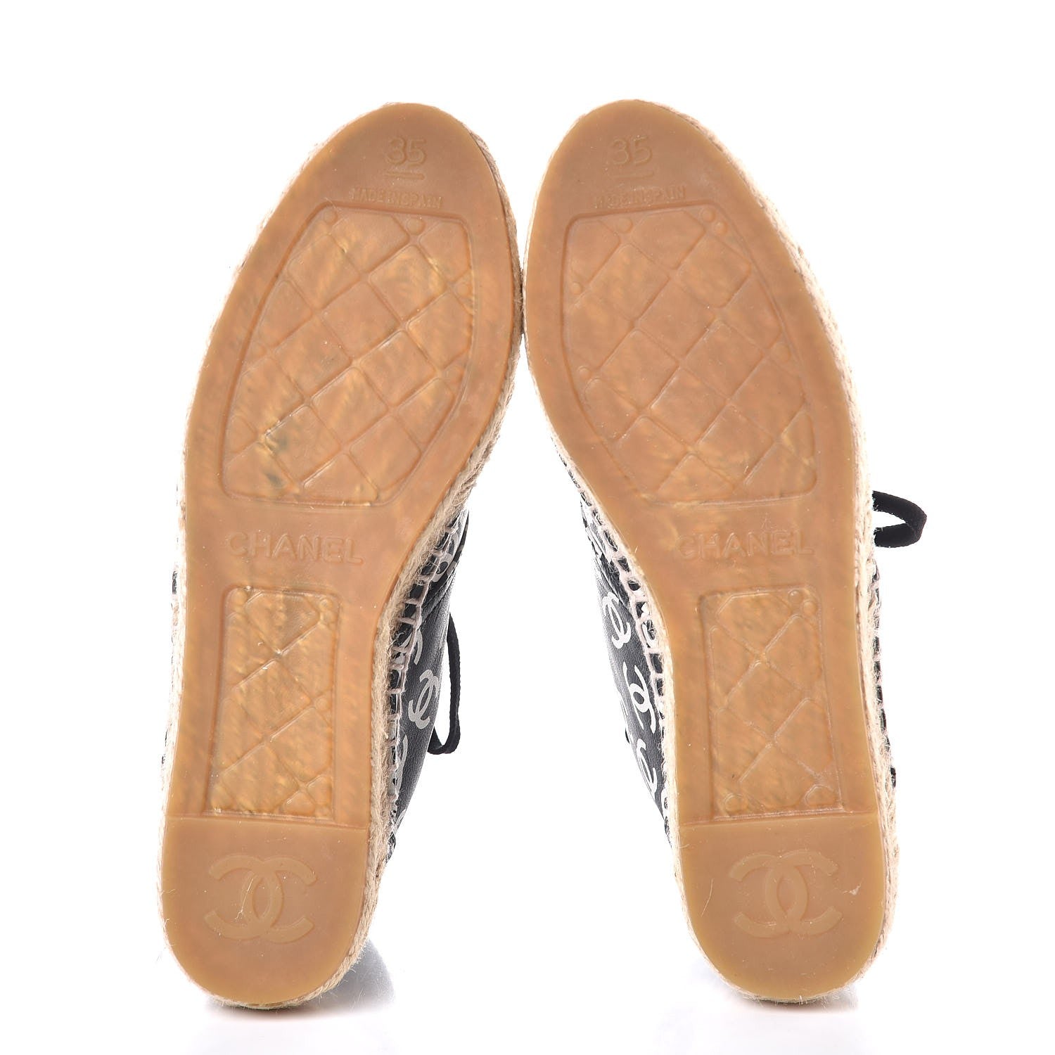 Chanel Lambskin Printed CC Lace Up Espadrilles 35 Black White 5 of 10