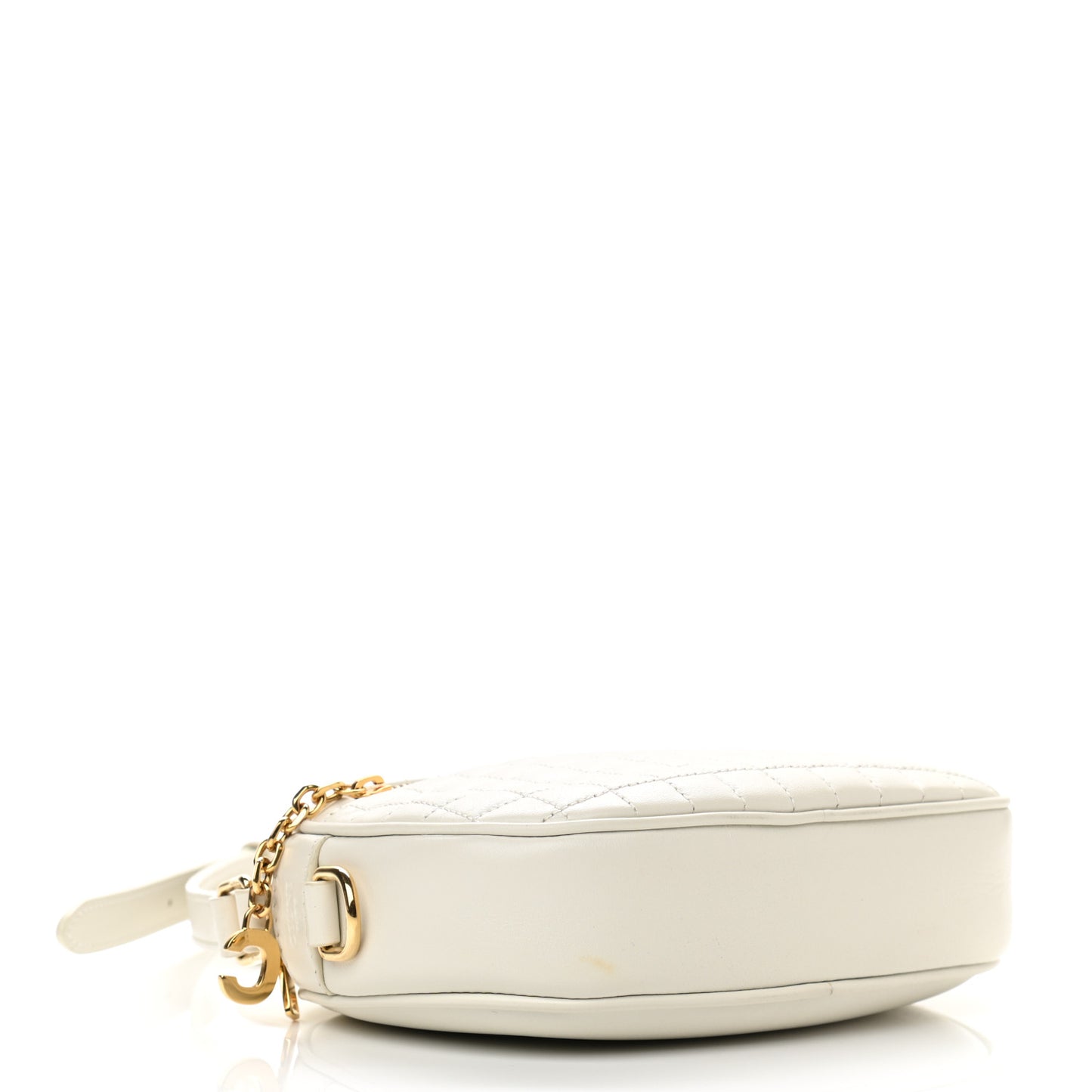 Calfskin Quilted Small C Charm Bag White