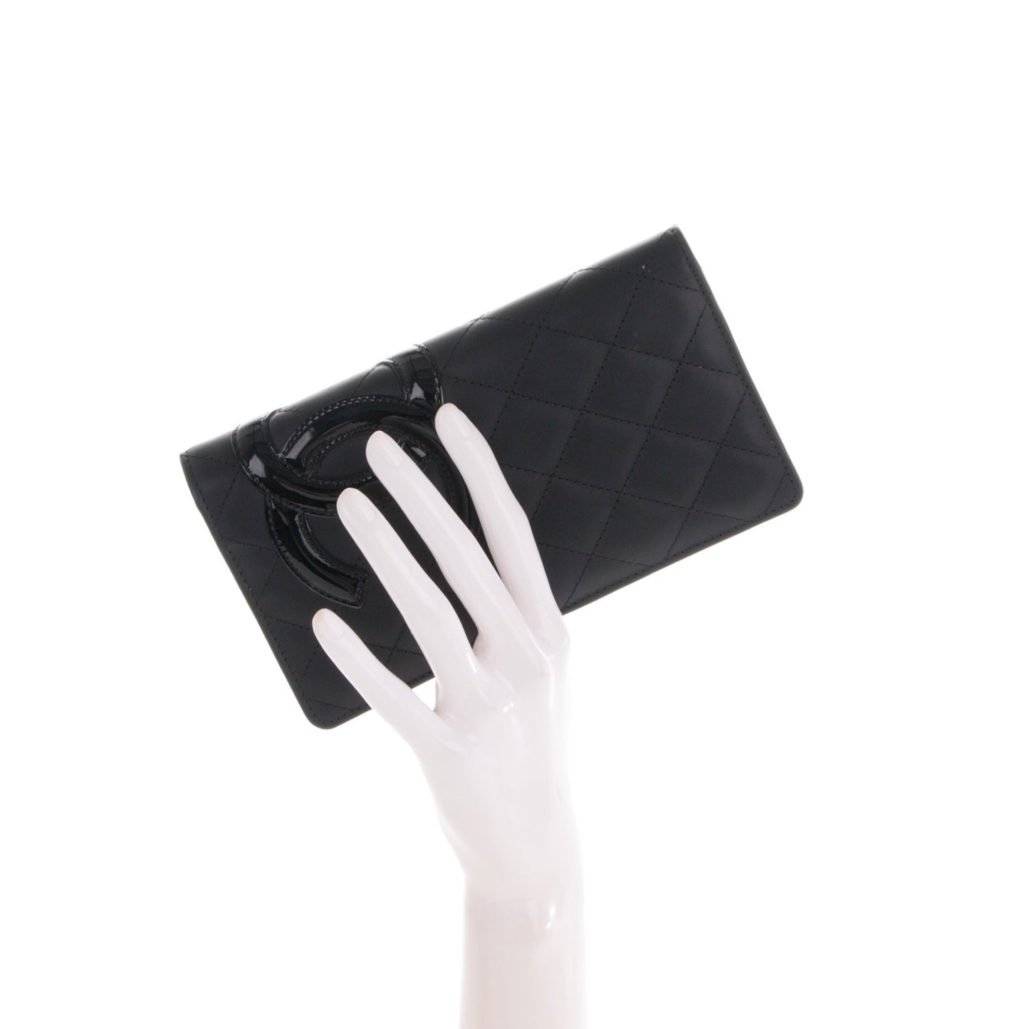 Calfskin Quilted Cambon Yen Wallet Black