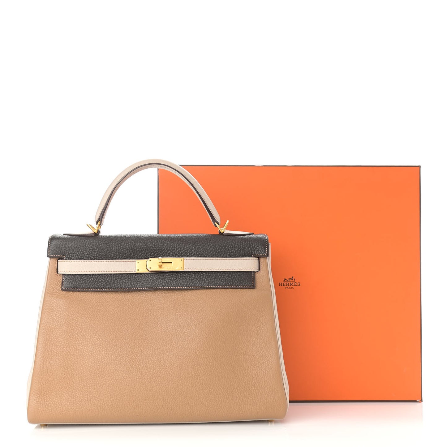 Togo Tri-Color Kelly Retourne 32 Tabac Camel Ebene Parchemin