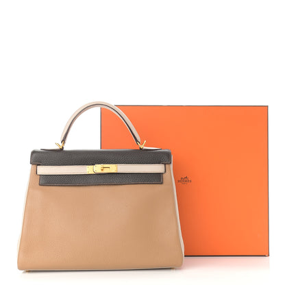 Hermes Togo Tri-Color Kelly Retourne 32 Tabac Camel Ebene Parchemin 13 of 13