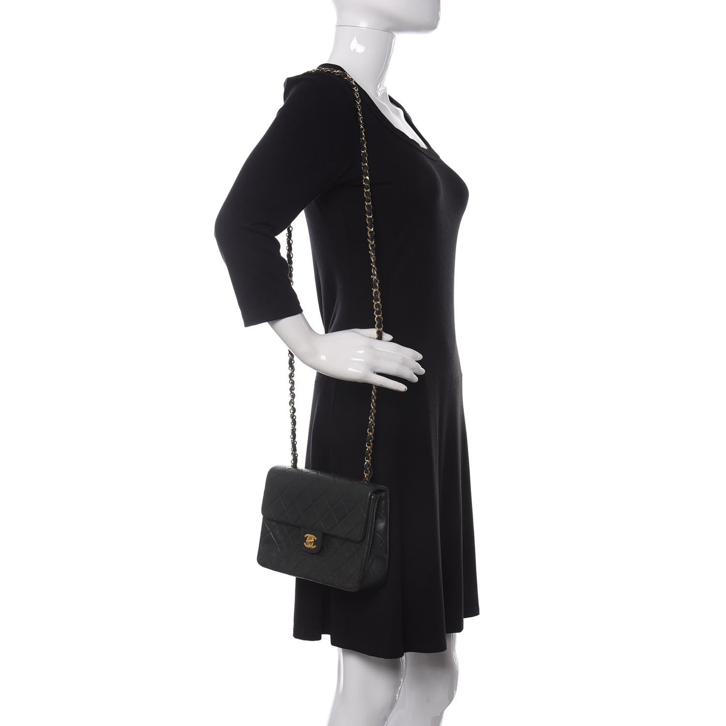 Lambskin Quilted Mini Square Flap Dark Green