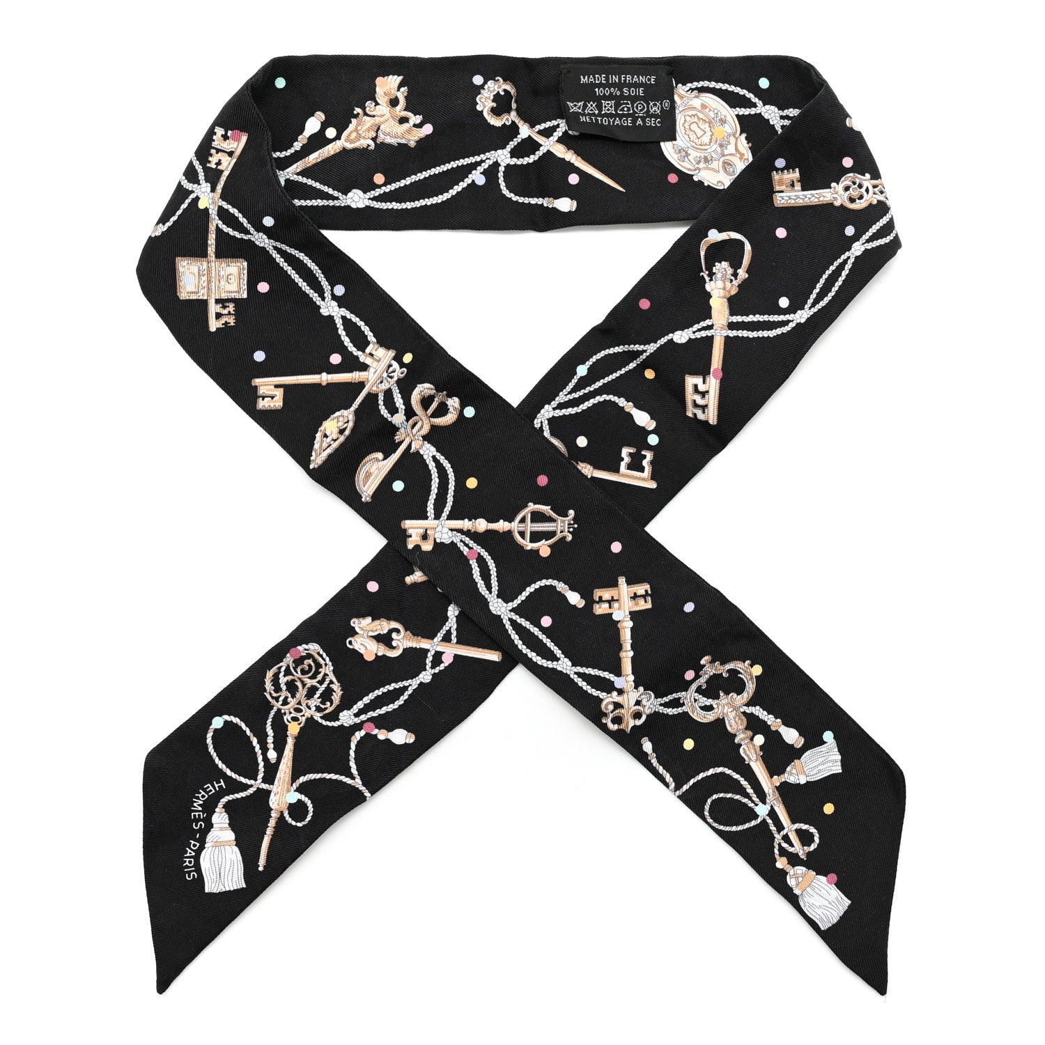 Hermes Silk Les Cles A Pois Twilly Black Beige Rose Multicolor 1 of 7