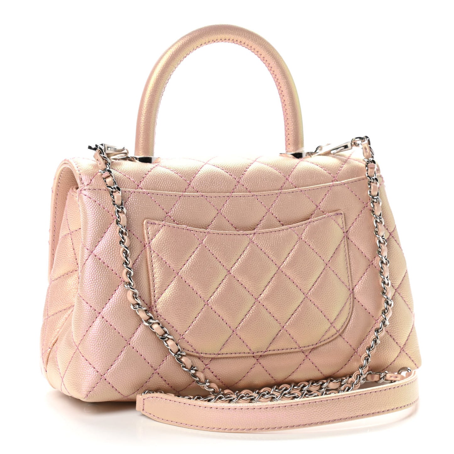Iridescent Caviar Quilted Mini Coco Handle Flap Pink