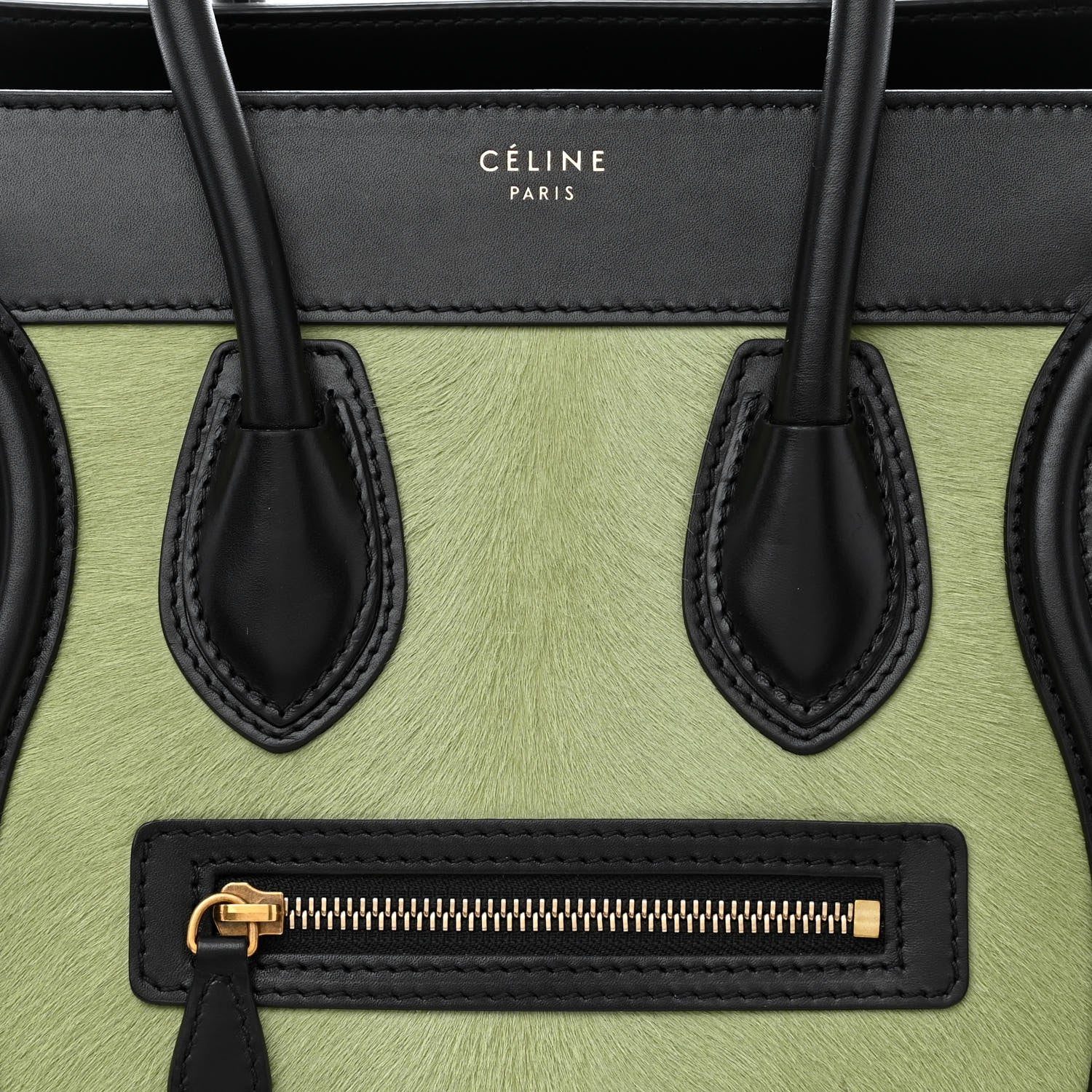Celine Pony Hair Smooth Calfskin Micro Tri-Color Luggage Pistachio Black 8 of 12