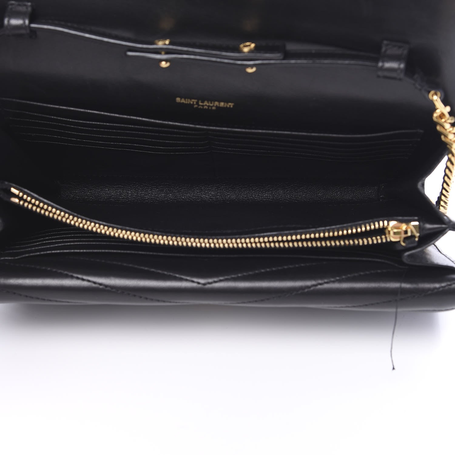 Saint Laurent Lambskin Matelasse Chevron Monogram Sulpice Chain Wallet Black 4 of 13