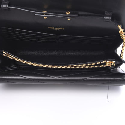 Saint Laurent Lambskin Matelasse Chevron Monogram Sulpice Chain Wallet Black 4 of 13