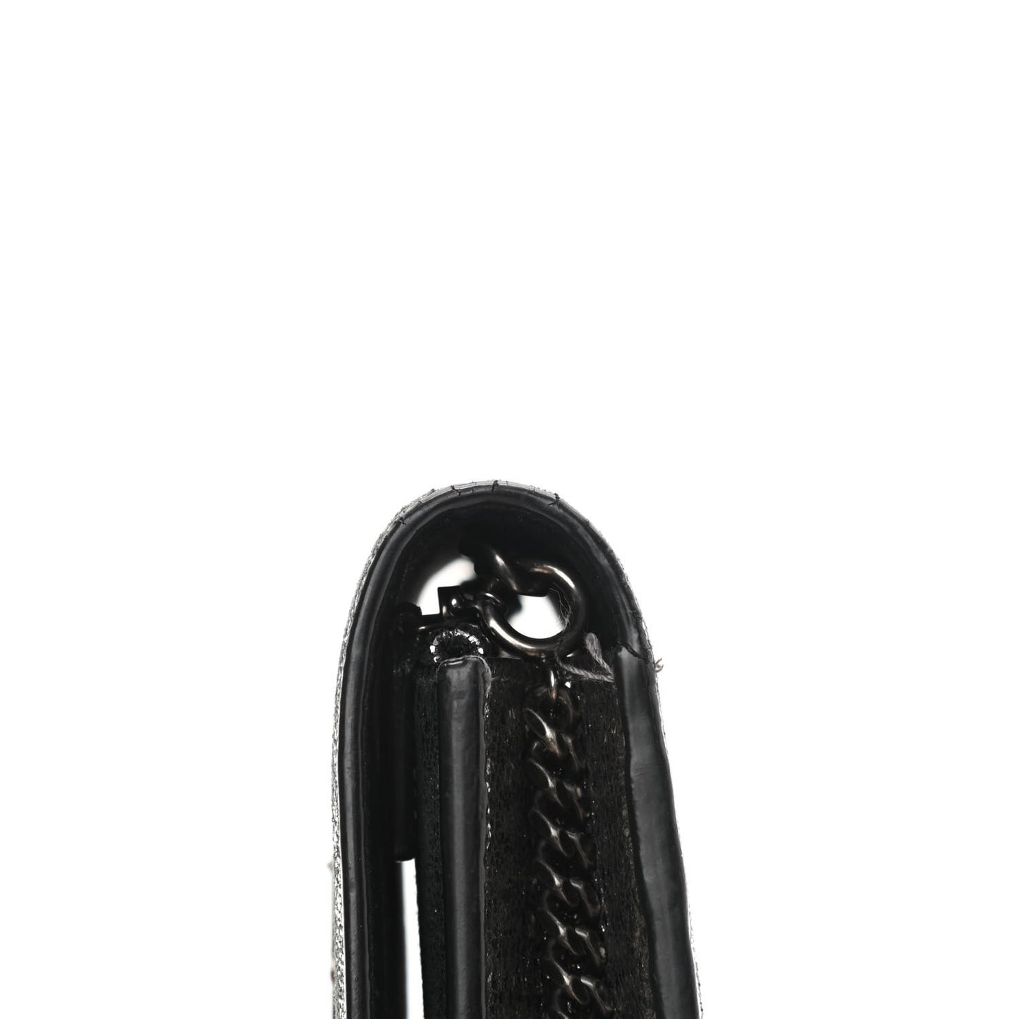 Metallic Calfskin Classic Monogram Kate Tassel Chain Wallet Gun Metal