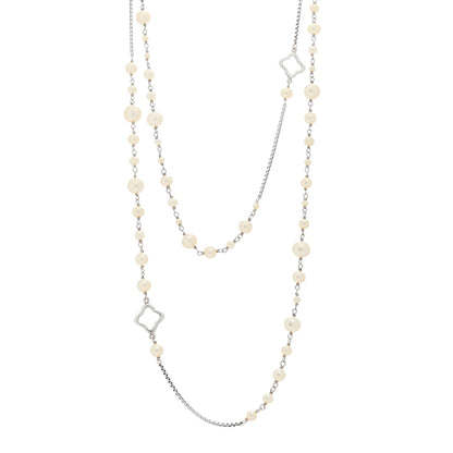 David Yurman Sterling Silver Pearl 7.5mm Quatrefoil Long Chain Necklace 1 of 5