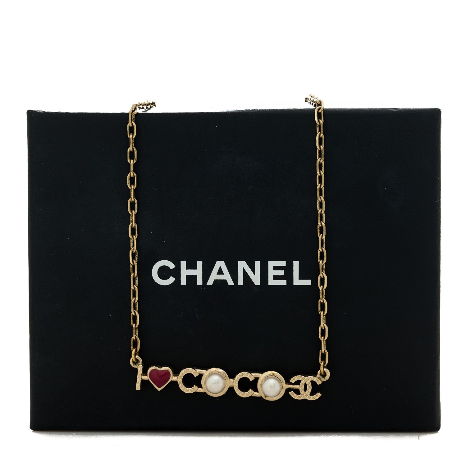 Chanel Metal Resin Pearl I Love Coco Necklace Gold Multicolor 5 of 5