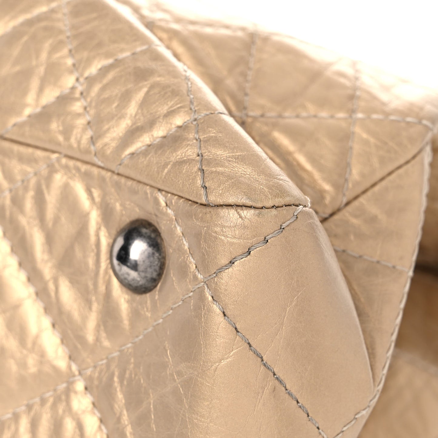 Metallic Aged Calfskin Quilted Reissue 2.55 Tote Light Gold