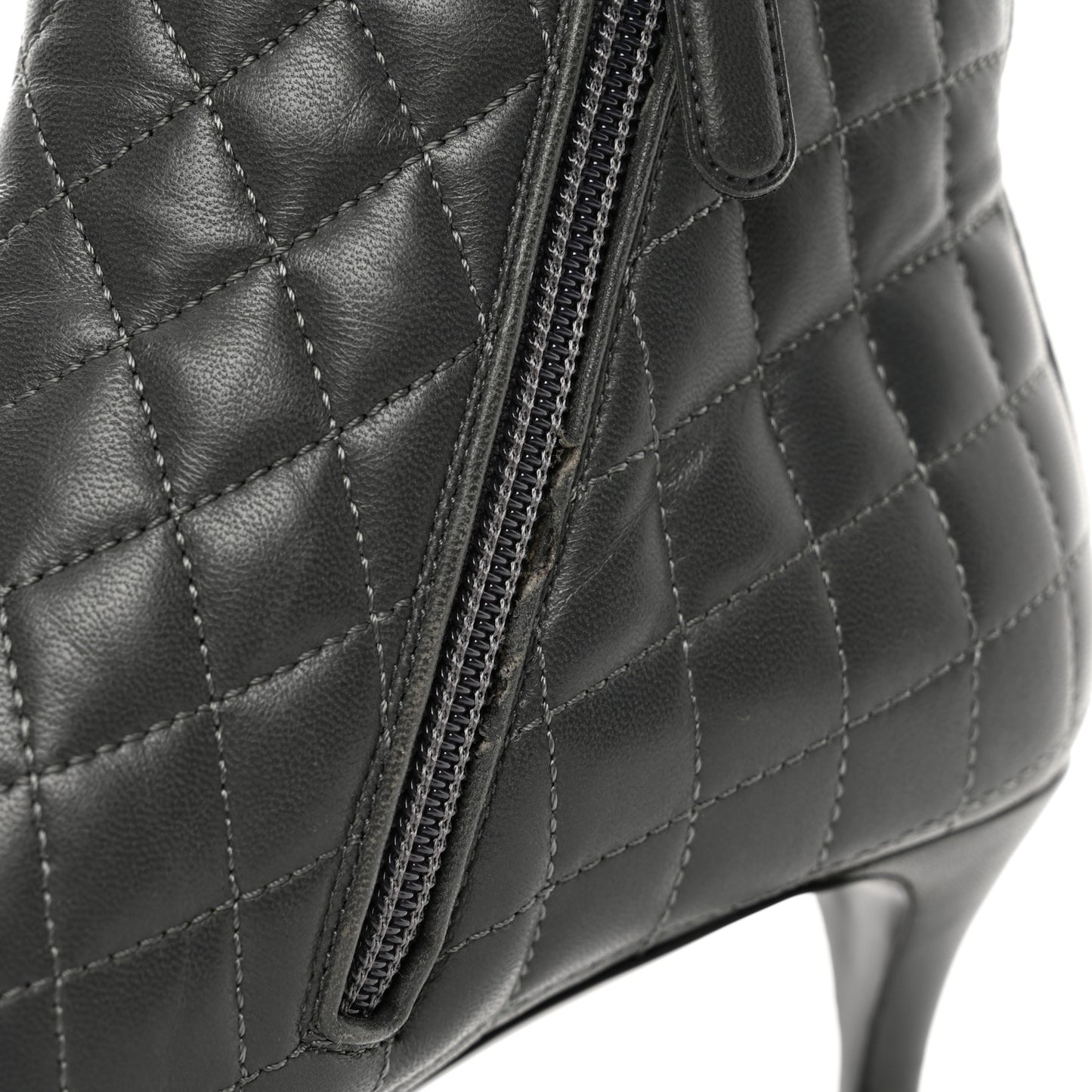Lambskin Quilted Patent Cap Toe CC Booties 35 Charcoal Black