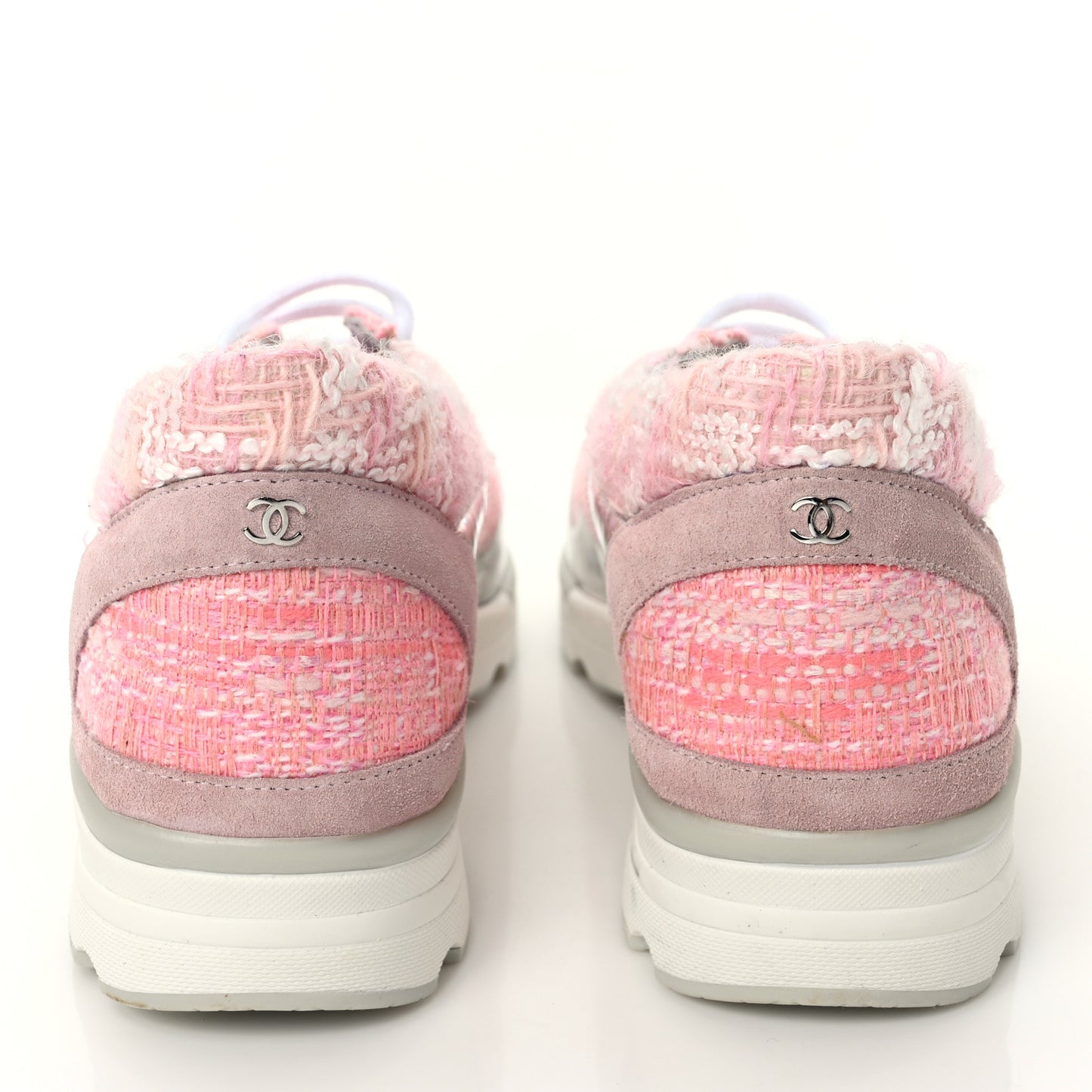 Tweed Suede Calfskin Sneakers 40 Silver Pink