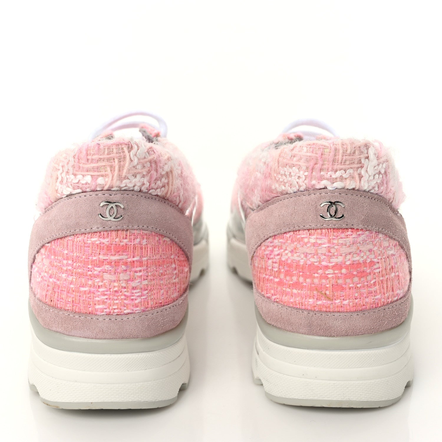 Chanel Tweed Suede Calfskin Sneakers 40 Silver Pink 5 of 8