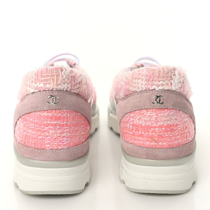 Chanel Tweed Suede Calfskin Sneakers 40 Silver Pink 5 of 8
