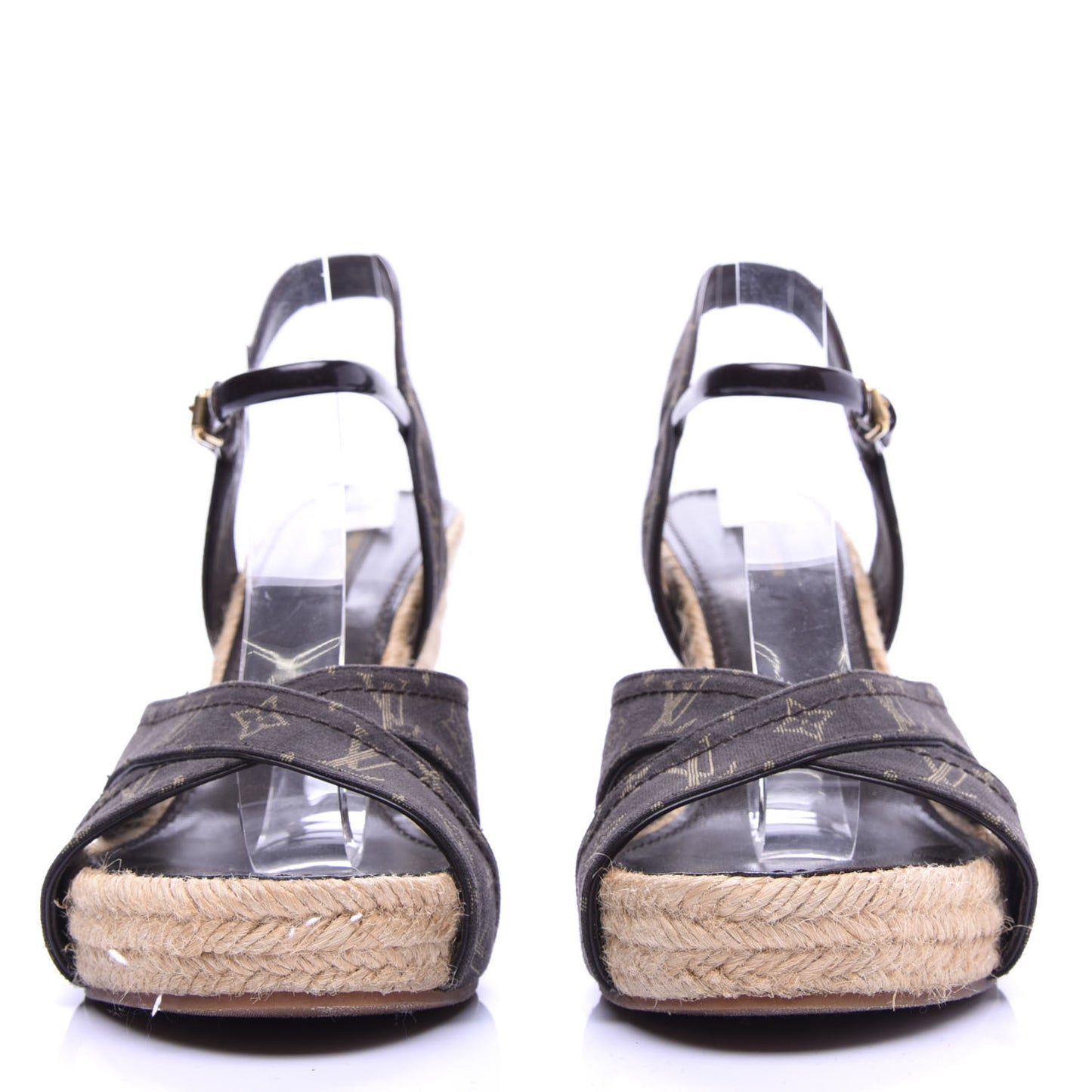 Monogram Idylle Majorca Espadrille Wedge Sandals 38.5 Fusain