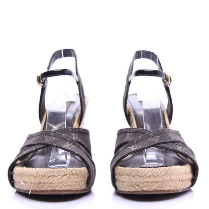 Louis Vuitton Monogram Idylle Majorca Espadrille Wedge Sandals 38.5 Fusain 2 of 12