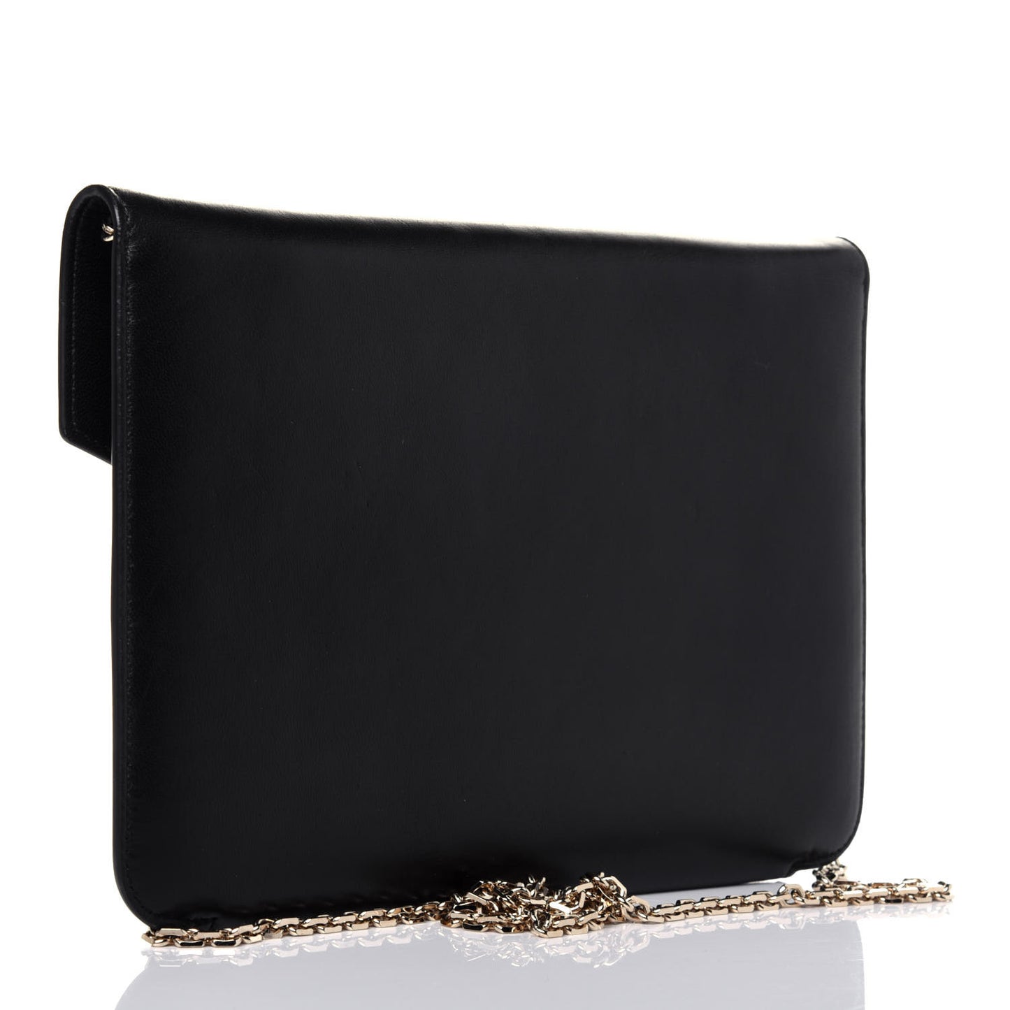 Calfskin Envelope Chain Clutch Black