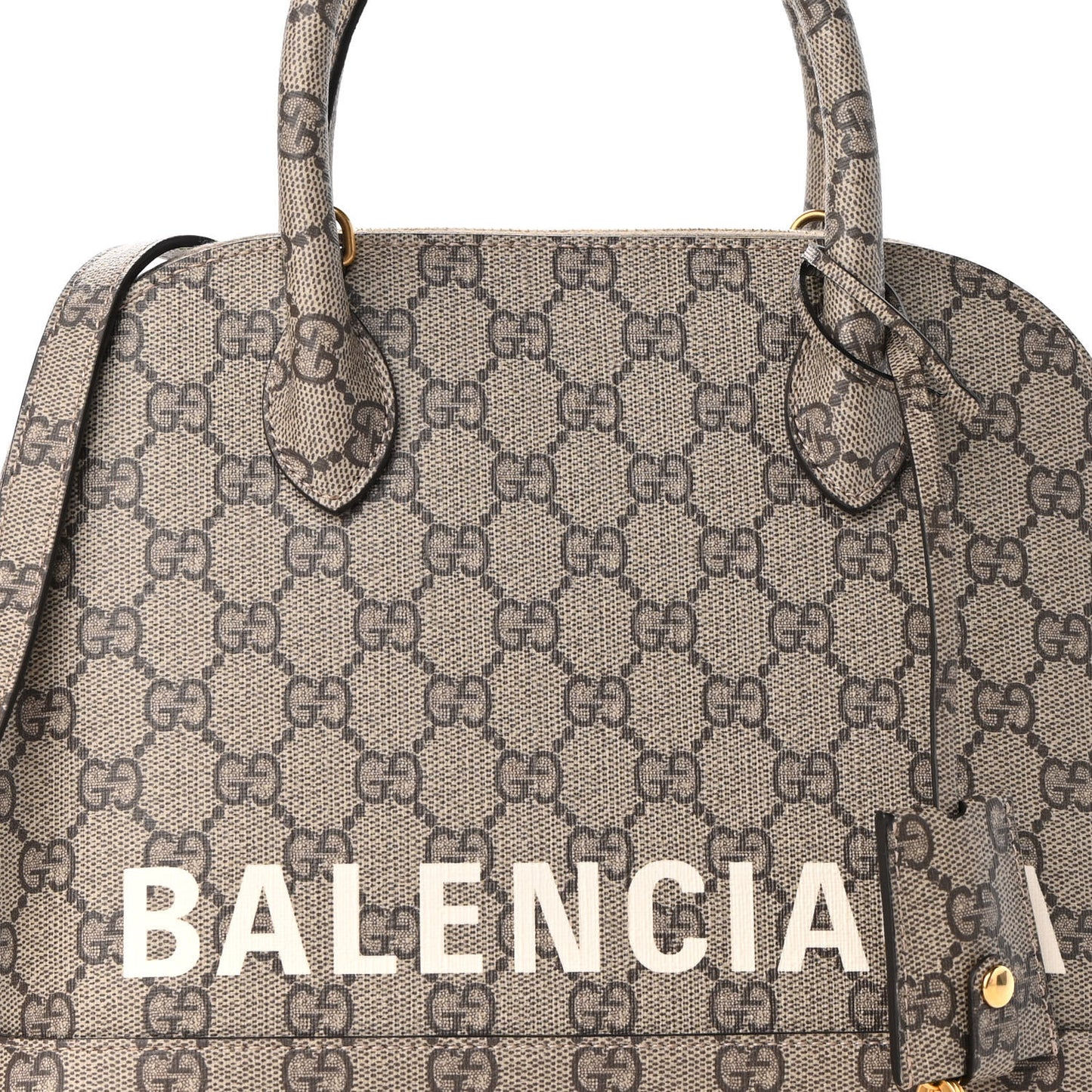X GUCCI GG Supreme Monogram Small Ville Top Handle Beige Ebony