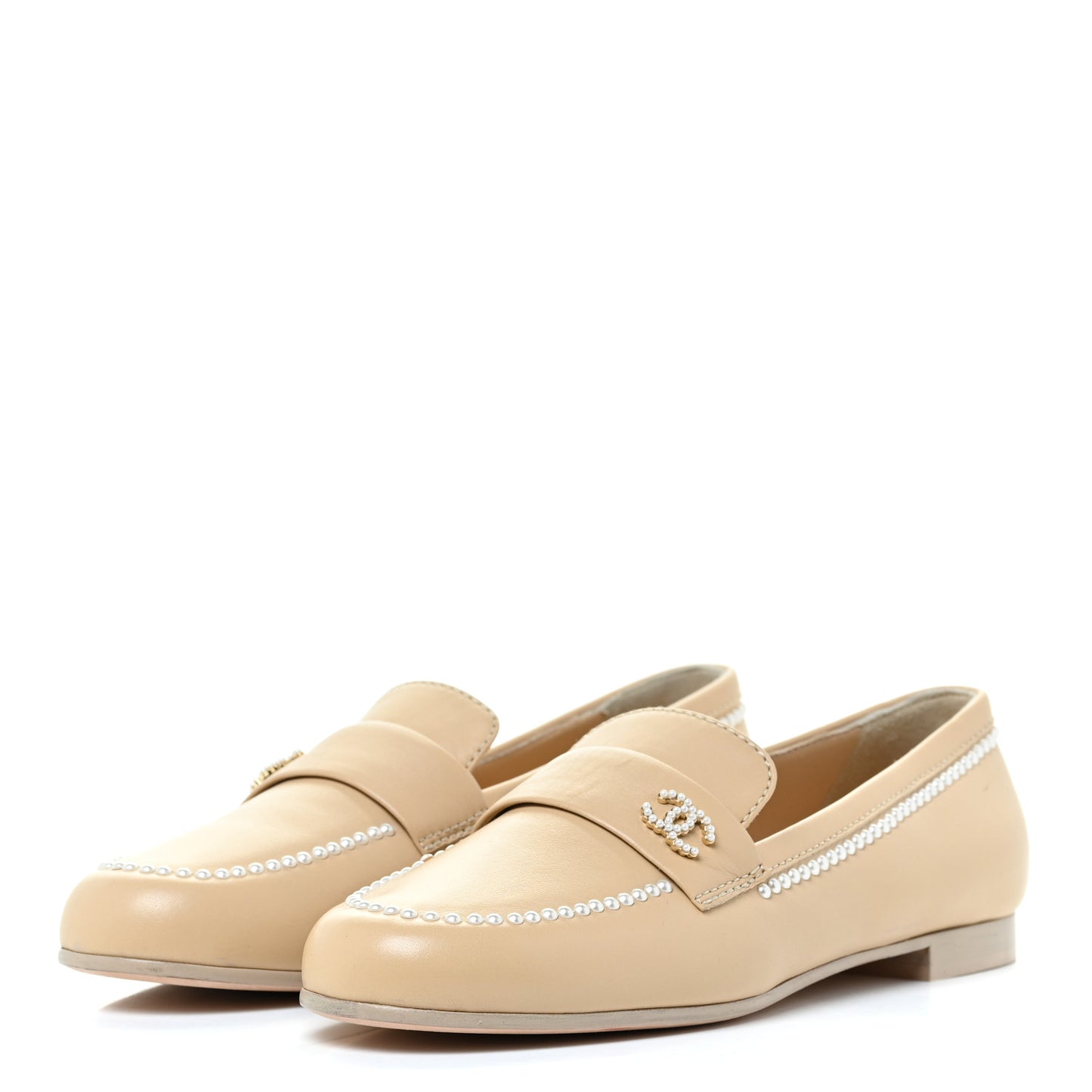 Calfskin Pearl CC Loafers 38 Beige
