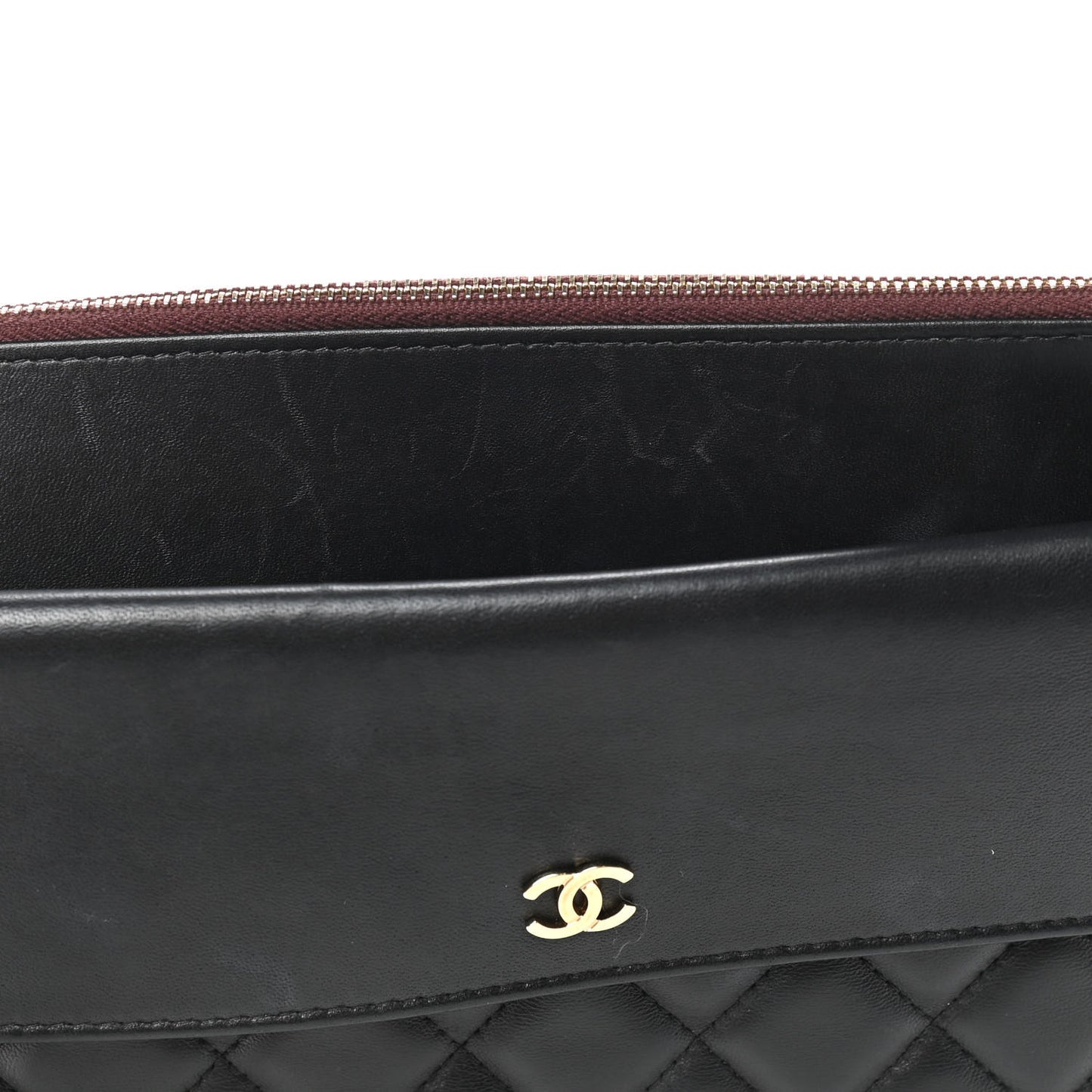 Lambskin Quilted Medium Flap Cosmetic Case Black