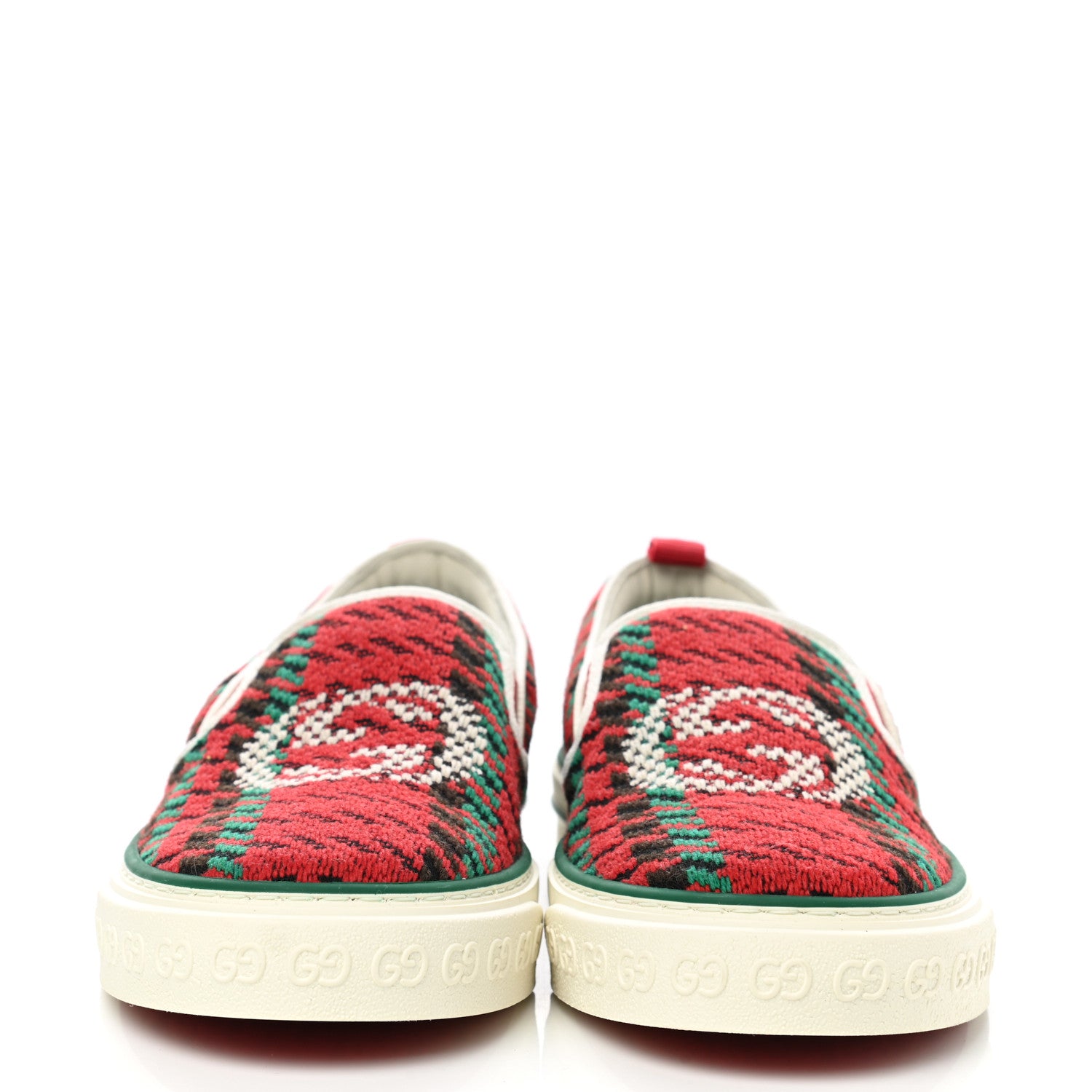 Gucci Cotton Wool Web Houndstooth Interlocking G Mens 1977 Tennis Slip On Sneakers 7 Red Green 2 of 7