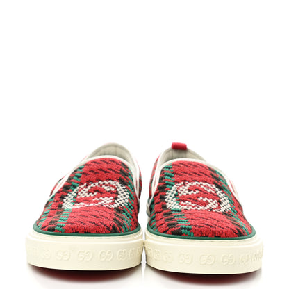 Gucci Cotton Wool Web Houndstooth Interlocking G Mens 1977 Tennis Slip On Sneakers 7 Red Green 2 of 7