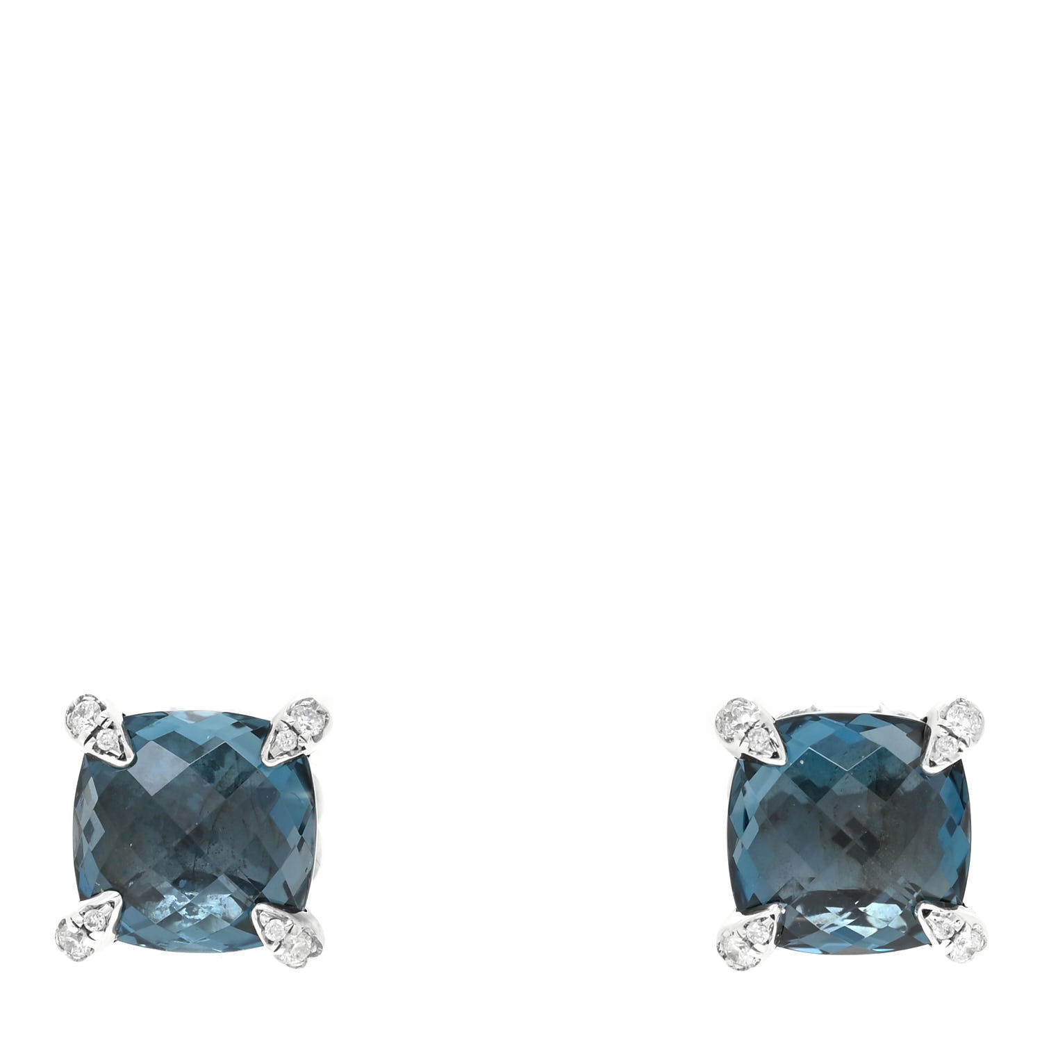 David Yurman Sterling Silver Diamond Hampton Blue Topaz 9mm Chatelaine Earrings 1 of 5