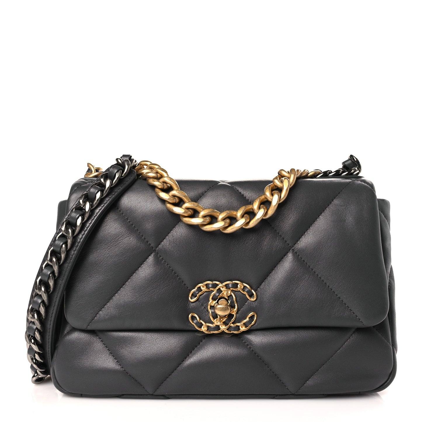 Lambskin Quilted Medium Chanel 19 Flap Dark Grey
