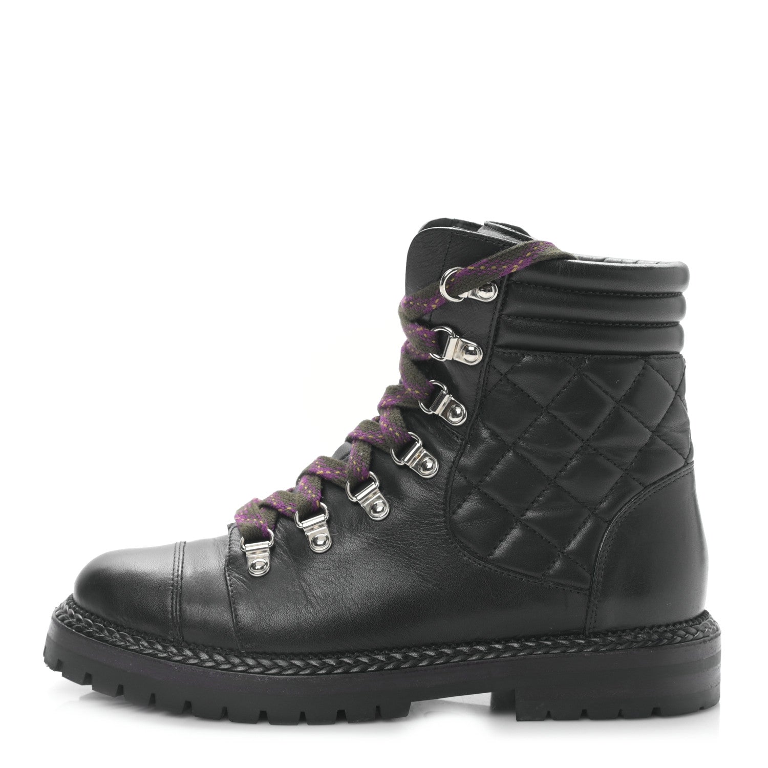 Chanel Lambskin Quilted Lace Up Boots 36 Black 1 of 8
