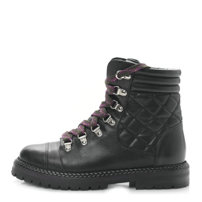 Chanel Lambskin Quilted Lace Up Boots 36 Black 1 of 8