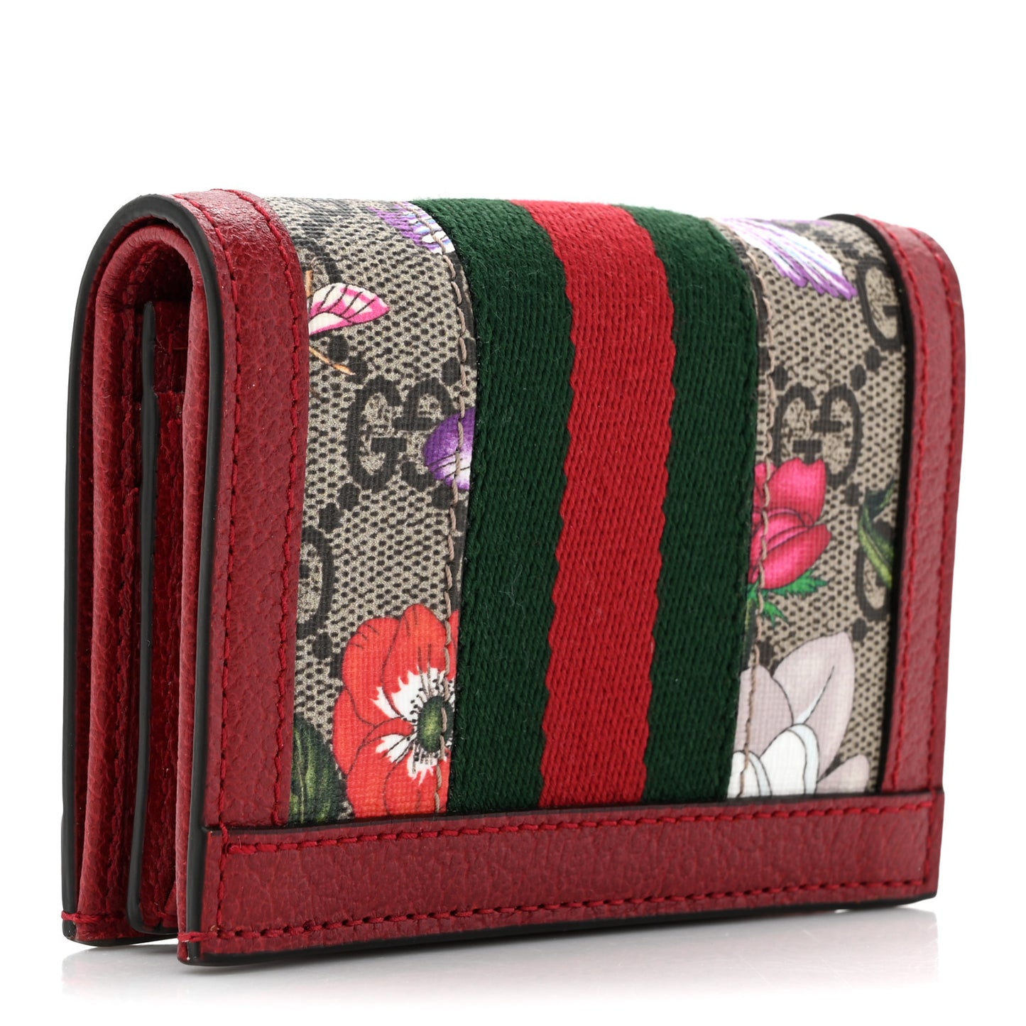GG Supreme Monogram Flora Web Ophidia Card Case Red