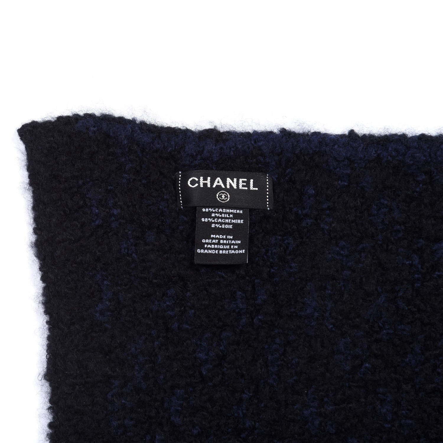 Chanel Cashmere Silk CC Scarf Black Navy 3 of 3