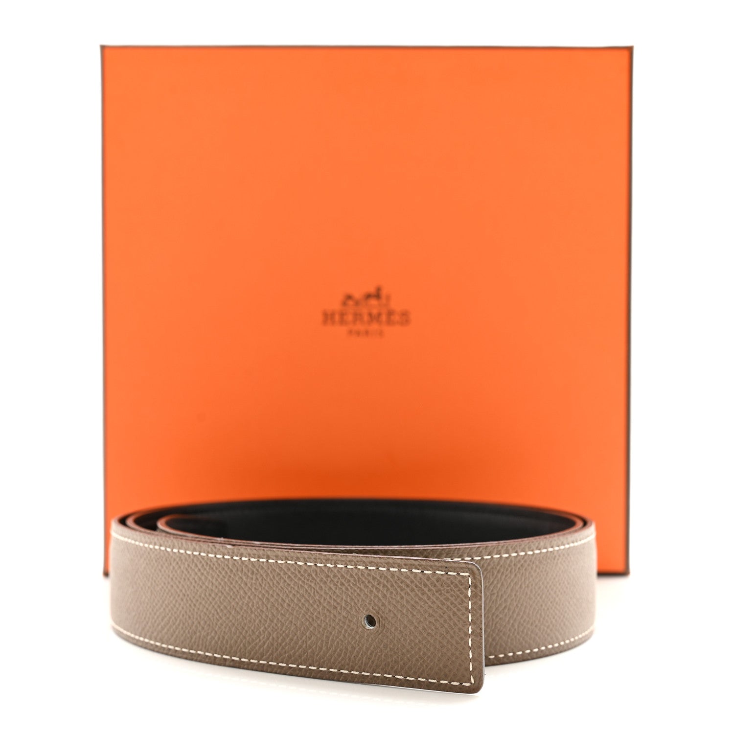 Hermes Swift Epsom 32mm Belt Strap 95 38 Black Etoupe 8 of 8