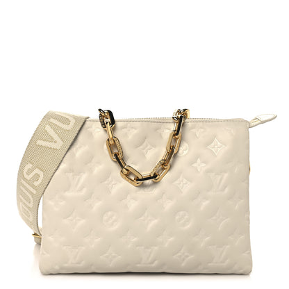 Louis Vuitton Lambskin Embossed Monogram Coussin PM Beige Cream 1 of 14
